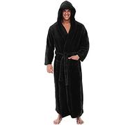 PODOLIXIA Albornoz para hombre con capucha de felpa ligera, albornoz suave y esponjoso, albornoz de sauna extra largo, pijama, forro polar suave, frágil, invierno, kimono para hombre, Negro , L