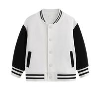 PODOLIXIA Chaqueta universitaria para niños, color bloque, manga larga, chaqueta de béisbol informal para niños y niñas, con bolsillos, Blanco, 10-11 años