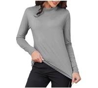 PODOLIXIA Interior de forro polar térmico para mujer, cuello alto, corte ajustado, parte superior, manga larga, camiseta interior térmica de invierno, ropa interior funcional, gris, L