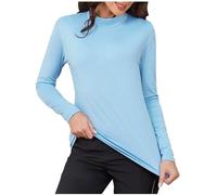 PODOLIXIA Interior de forro polar térmico para mujer, cuello alto, corte ajustado, parte superior, manga larga, camiseta interior térmica de invierno, ropa interior funcional, azul claro, XL