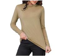 PODOLIXIA Interior de forro polar térmico para mujer, cuello alto, corte ajustado, parte superior, manga larga, camiseta interior térmica de invierno, ropa interior funcional, caqui, XXL