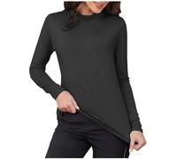 PODOLIXIA Interior de forro polar térmico para mujer, cuello alto, corte ajustado, parte superior, manga larga, camiseta interior térmica de invierno, ropa interior funcional, Negro , M