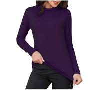 PODOLIXIA Interior de forro polar térmico para mujer, cuello alto, corte ajustado, parte superior, manga larga, camiseta interior térmica de invierno, ropa interior funcional, morado, L
