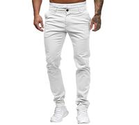 PODOLIXIA Pantalones chinos largos de algodón para hombre, ligeros, pantalones de verano, pantalones de tela ajustados, pantalones de trabajo, pierna recta, pantalones de ocio, Blanco, L