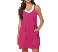 PODOLIXIA Peto de verano para mujer, con tirantes delgados, 2 en 1, sin mangas, holgado, pantalones anchos, informales, de verano, con bolsillos, Rosa intenso., XXL