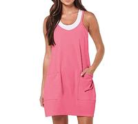 PODOLIXIA Peto de verano para mujer, con tirantes delgados, 2 en 1, sin mangas, holgado, pantalones anchos, informales, de verano, con bolsillos, Rosa., M