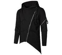 PODOLIXIA Ropa medieval sudadera con capucha para hombre con cremallera y muchos bolsillos dobladillo irregular steampunk estilo cyberpunk ropa gótica sudadera con capucha para hombre, negro, Negro