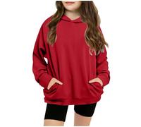 PODOLIXIA Sudadera con capucha para niña, larga, para invierno, a la moda, ocio, monocolor, para niñas, con capucha, ropa de calle, 5-14 años, rojo, 13-14 años
