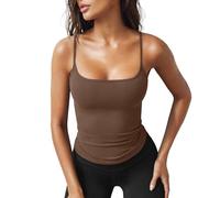 PODOLIXIA Top de espagueti para mujer, camiseta de verano con tirantes finos Y2K Top con tirantes delgados, monocolor, camisola Hot Clean Girls Clothes Sommertop sin mangas Basic Tshirt, marrón, L