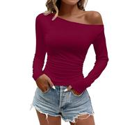 PODOLIXIA Y2K Top Clean Girl Aesthetic Clothes - Camiseta de manga larga para mujer, corte ajustado, parte superior elástica, monocolor, camiseta básica, Vino, L