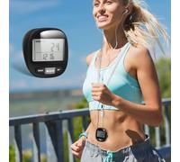 Podómetro para Caminar Clip, Sensor 3D, Contador Negro | Diseño Portátil de Plástico, para Cinturón o Bolsillo, Ajuste de Objetivos, Senderismo y Entrenamiento
