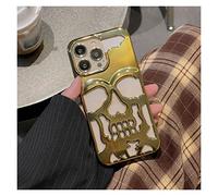 PODSI 3D Cool Esqueleto gótico Skull Hollow Caso del teléfono For iPhone 15 14 13 12 11 Pro MAX Caso de Lujo de la cámara Completa de protección Linda Cubierta Trasera (Color : Gold, Size : For iPho