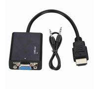 PODSJD Adaptador HDMI a VGA 1080P con Cable Audio 3,5mm y Cable USB para Alimentación - Vídeo Full HD Compatible, Conector chapado en Oro, Solución portátil para PC y Proyectores