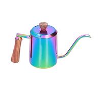 PODSJD de acero inoxidable 600ml con pico largo y mango de madera - Control preciso de vertido, diseño ergonómico y resistente para uso doméstico y cafeterías (multicolor)