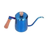 PODSJD de acero inoxidable 600ml con pico largo y mango de madera - Control preciso de vertido, diseño ergonómico y resistente para uso doméstico y cafeterías (Azul)