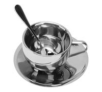 PODSJD Juego de tazas de café de acero inoxidable - Material anti duradero, aislamiento de doble pared para la retención del calor, incluye cuchara y platillo, ideal para el uso de la cafetería en