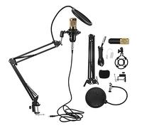 PODSJD Micrófono Condensador USB BM800 con Brazo articulado y Kit de Accesorios, Negro - Sonido cristalino y Alto Rendimiento, Soporte antichoque y Filtro Pop incluidos, Ideal para (Negro y Dorado)