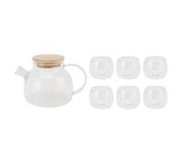 PODSJD Set de Tetera de Vidrio Borosilicato 500ml con 6 Tazas 80ml - Resistente al Calor, Filtro de Acero Inoxidable y Tapadera de Bambú - Ideal para Cocina de Gas y Cocina Cerámica