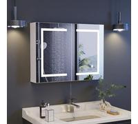 Poeahu Armario de baño con Espejo y luz LED, Doble Puerta 13,5 x 80 x 60 cm, Espejo de baño, Armario de baño con Estante Ajustable, Temperatura de Color Ajustable, Blanco
