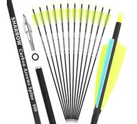 Poearcus Flecha de Tiro con Arco de Carbono de 500 Spine con Plumas de Pavo de 4 Inch, Flecha de Entrenamiento de 30 Inch (12, Amarillo Fluorescente)