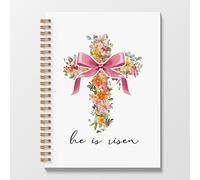 Poecinvi Cuaderno de espiral de Pascua de 5.5 x 8.3 pulgadas, con lazo rosa, regalos para mujeres, cuadernos de espiral de la Biblia, diarios de coqueta, cuadernos He Is Risen