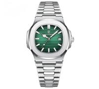 Poedagar Reloj de pulsera para hombre, correa de acero inoxidable, cuarzo, impermeable, luminoso, fecha, cuadrado, para hombre, Plata Verde S