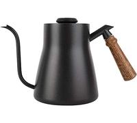 POEFT Tetera de café de 850 ml con termómetro integrado, de acero inoxidable, cuello de cisne, cafetera larga y estrecha con mango ergonómico de madera aislado