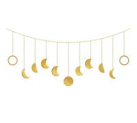 Poeland Decoración de pared colgante de fase lunar, adornos de luna bohemios con ganchos, decoración artística para colgar en la luna, para dormitorio, hogar, oficina, guardería (luna dorada)