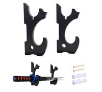 Poeloisy Soporte de Pared para Katana y Espadas Samurai, 1 Par Soportes de Madera Negra con Ganchos Acolchados, Exhibidor Ajustable 2 Niveles para Katana Sable de Luz Cosplay Decoración Japonesa