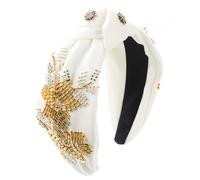 Poememgi Diadema con joyas anudadas, diademas adornadas con perlas de cristal, diadema ancha para mujer (blanco1)