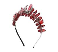 Poememgi Diadema roja de cristal crudo, tiara con diamantes de imitación con estrella y luna, diadema de cuarzo para mujeres y niñas (rojo 1)