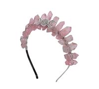 Poememgi Tiara de cristal crudo, diadema de cuarzo con diamantes de imitación naturales para mujeres y niñas (rosa)
