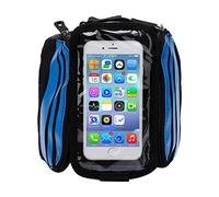 POENVFPO Alforja para Cuadro de Ciclismo, Bolsa de Poliéster para Tubo Delantero de Bicicleta de 1,2 L con Bolsillo para Teléfono con Pantalla Táctil, Almacenamiento con Cremallera de Doble Bolsa,