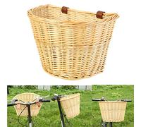 POENVFPO Cesta de Mimbre Vintage, Cesta para Bicicleta en Forma de D Tejida a Mano, Correas de Cuero Ajustables, 36 Cm para Bicicletas de Montaña y Recados Diarios (Colores variados)