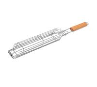POENVFPO Cesta para Parrilla de Barbacoa, Cesta de Hierro para Parrilla con Jaula de Bloqueo y de Roble, 19,29 X 2,17 X 1,57 Pulgadas, Asado de 360 grados para, Horno, Camping, Picnic (Madera)