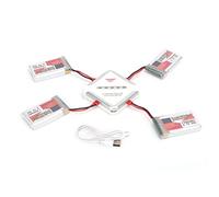 POENVFPO Juego de 4 Baterías Lipo de 3,7 V y 1200 MAh, Recargables con Enchufe JST, Cargador 4 en 1 para Coches RC, Camiones y Drones