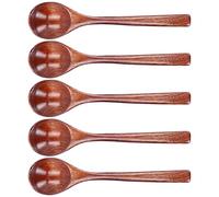 POENVFPO Juego de 5 Cucharas de Sopa de Madera para Uso en Cocina y Restaurante, Cuchara de Arroz con Largo, Madera Natural de Phoebe, 18x4,3 Cm