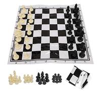POENVFPO Juego de Ajedrez de Plástico Portátil, Juego de Mesa de Ajedrez Internacional Medieval con Diseño Apto para Viajes para Niños de 6 Años en Adelante, Negro y Blanco