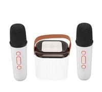 POENVFPO Mini Karaoke Set con Sonido Premium y 2 Micrófonos Inalámbricos para Entretenimiento (WHITE)
