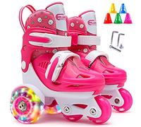 POENVFPO Patines de Ruedas Ajustables para Niños, Patines Cuádruples con Ruedas Luminosas y Frenos Dobles, Soporte para Tobillo y Diseño Fácil de Caminar (1)