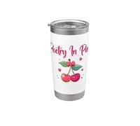 Poesía En Rosa Coquette Core Cerezas Arco Corazones Vaso térmico de acero inoxidable de doble pared