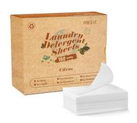 Poesie Hojas de detergente para ropa, aroma cítrico, 160 hojas, 80 cargas grandes, tiras de lavandería, sin jarra de plástico, sin líquido, portátil, para camping, dormitorio, vida limpia