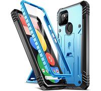 Poetic Funda de la serie Revolution compatible con Pixel 5, funda protectora resistente de doble capa a prueba de golpes con soporte y protector de pantalla integrado, azul