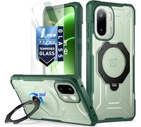 Poetic Funda para OnePlus 15R, soporte de anillo magnético giratorio de 360°, cubierta de protección de grado militar a prueba de caídas, protector de pantalla de vidrio templado, funda translúcida