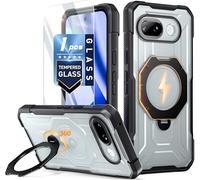 Poetic Funda para Pixel 10a, compatible con MagSafe, soporte de anillo magnético giratorio de 360°, cubierta de protección de grado militar a prueba de caídas, protector de pantalla de vidrio templado