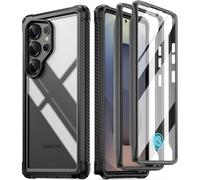 POETIC Guardian - Carcasa para Samsung Galaxy S25 Ultra 5G, 6M (prueba de caída estándar, protector de pantalla integrado e identificación de huellas dactilares), color negro y transparente