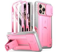 Poetic Revolution - Funda para iPhone 16 Pro de 6.3 pulgadas, [cubierta de cámara deslizante], cuerpo completo, resistente a prueba de golpes, con soporte y protector de pantalla integrado, color rosa