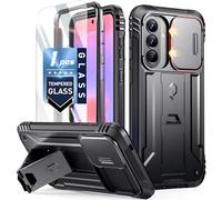 Poetic Revolution - Funda para Samsung Galaxy A37, protección cámara deslizante, protector de pantalla de vidrio templado, anticaídas grado militar de 6 m, robusta, completa, doble capa, atril, negro