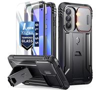 Poetic Revolution - Funda para Samsung Galaxy A57, protección cámara deslizante, protector de pantalla de vidrio templado, anticaídas grado militar de 6 m, robusta, completa, doble capa, atril, negro
