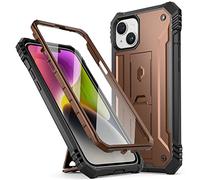 Poetic Revolution Series - Funda Compatible con iPhone 14 de 6.1 Pulgadas (versión 2022), Funda Protectora Resistente a Prueba de Golpes con Soporte y Protector de Pantalla Integrado, Color marrón